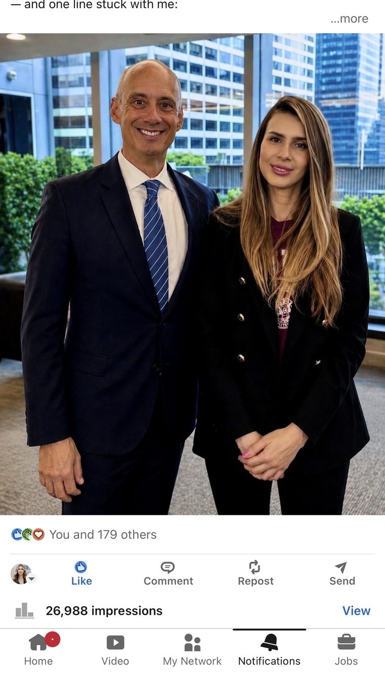 LinkedIn post screenshot showing 26,988 impressions